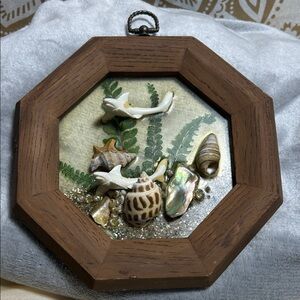 Octagonal Wooden Frame with Seashell Art